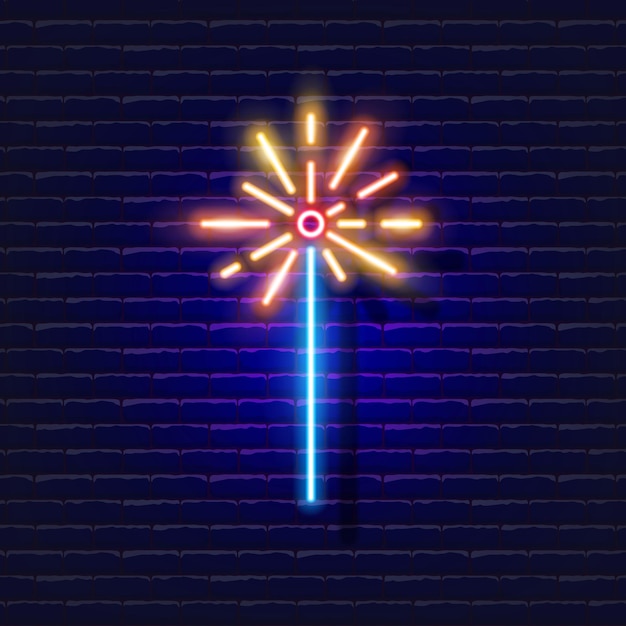Vector señal de neón de luz de bengala icono de bengala brillante símbolo de varita de hadas concepto de año nuevo y navidad ilustración vectorial para diseño