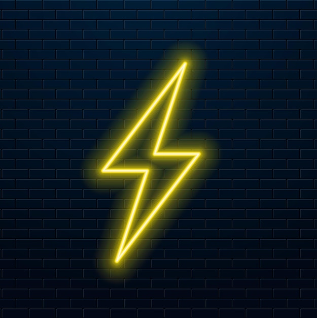 Señal de neón de relámpago plantilla de diseño vectorial elemento de diseño de bandera de luz de símbolo de neon de alta tensión