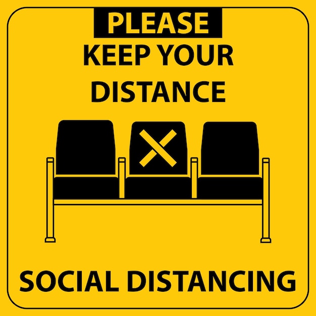 Señal o marcador de distancia social publicado en las sillas de la sala de espera.