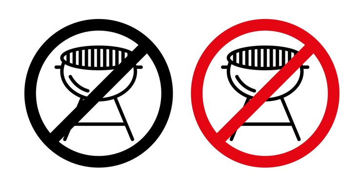 Vector sin señal de parrilla icon set de barbacoa cocción símbolo vectorial prohibido en un estilo negro lleno y delineado signo de prohibición de fuego