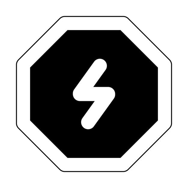 señal de peligro de alto voltaje de contorno octagono alerta de advertencia eléctrica icono vector diseño plano web móvil
