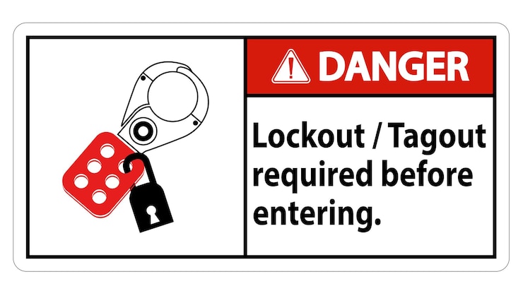 Vector señal de peligro tagout de bloqueo requerido antes de entrar