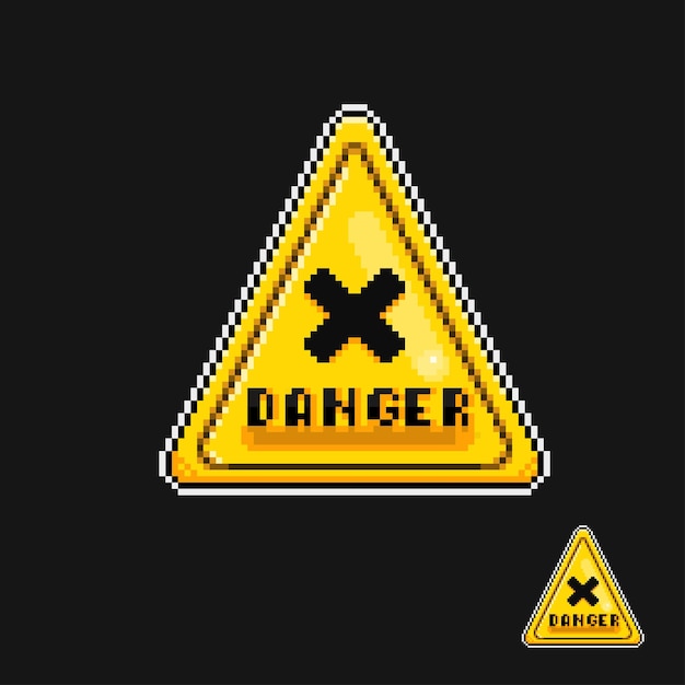 señal de peligro de triángulo amarillo en estilo pixel art
