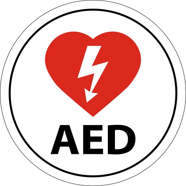 Señal de piso AED con Defib Corazón Signo de piso de borde rojo