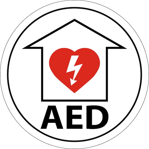 Señal de piso AED con Defib Corazón Signo de piso de borde rojo