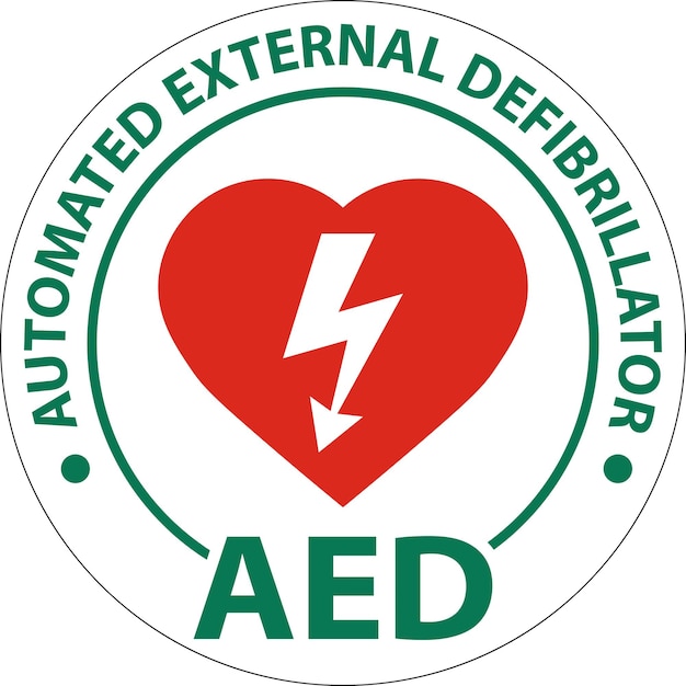 Señal de piso AED con Defib Corazón Signo de piso de borde rojo