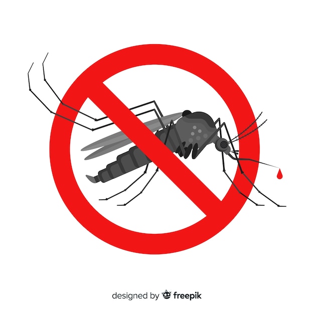 Señal de precaución con mosquitos con diseño plano