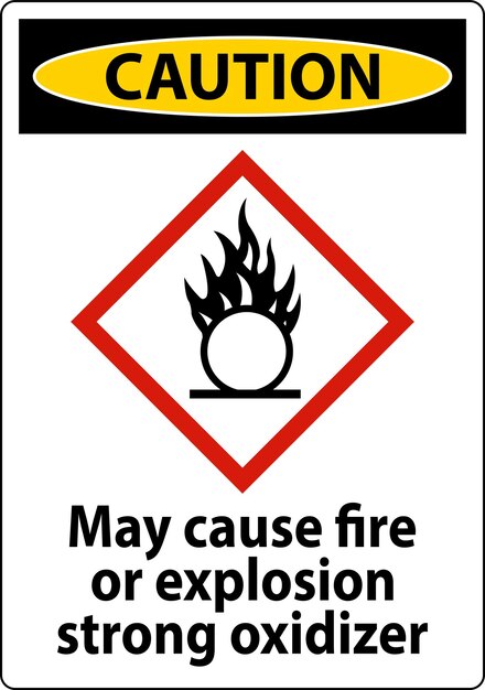 Señal de precaución puede causar incendio o explosión en fondo blanco