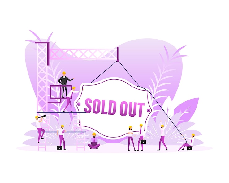 Vector señal de puerta agotada en estilo plano con ilustración vectorial de personas
