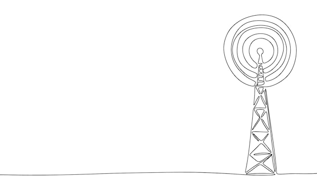 Señal de radio una línea línea continua Línea arte radio antena contorno silueta Vector dibujado a mano
