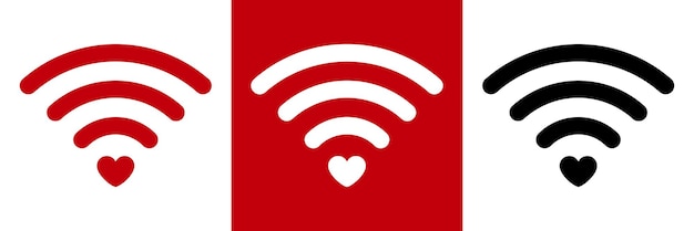 Señal de red WiFi con corazón Símbolo de amor y conexión icono minimalista en un fondo rojo blanco y negro