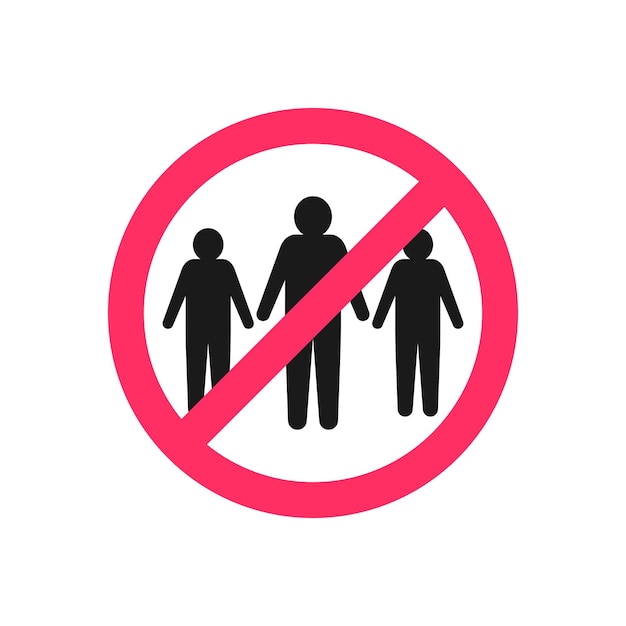 Señal roja del pictograma de prohibición. Sin conocer gente. Prohibición en público. Prohibir la reunión. Prohibición de reunión para dos. La silueta detiene a muchos grupos. Prevención del coronavirus covid-19. ilustración vectorial