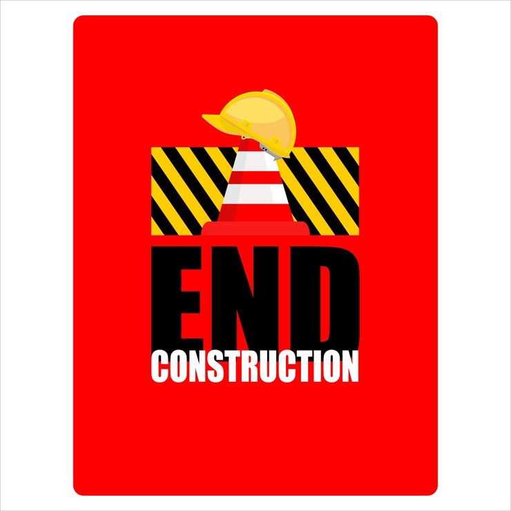 Vector una señal roja que dice terminar la construcción en él