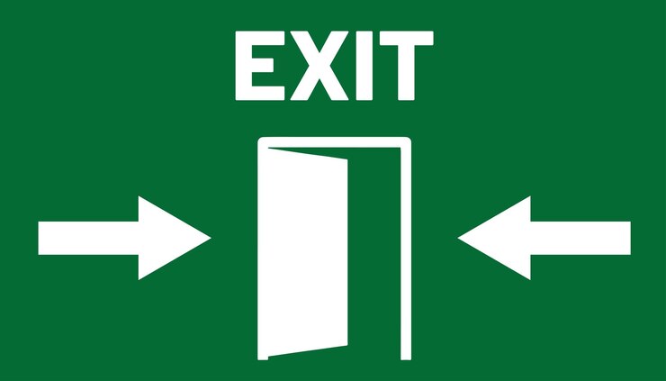 Vector señal de salida de emergencia esencial puerta verde flechas orientación de seguridad seguridad en el lugar de trabajo