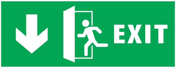 Vector señal de salida de emergencia. icono de hombre corriendo a la puerta. color verde. vector de flecha placa de señal de advertencia