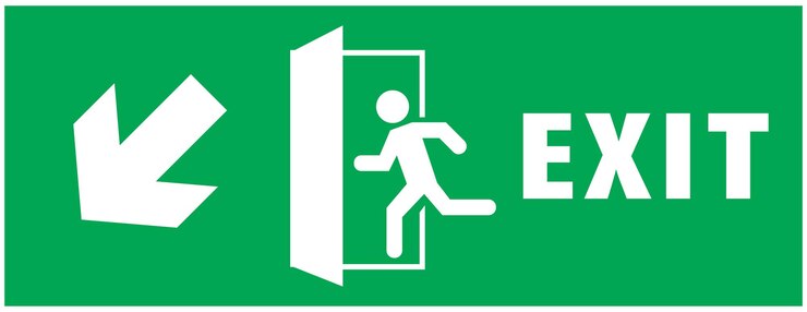 Vector señal de salida de emergencia. icono de hombre corriendo a la puerta. color verde. vector de flecha placa de señal de advertencia