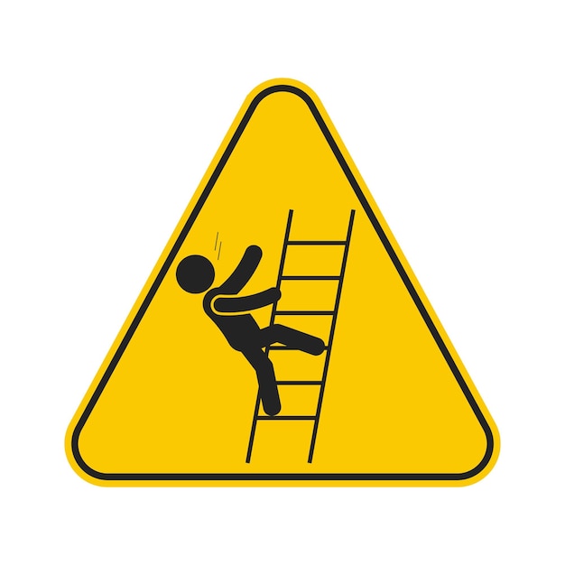 Vector señal de seguridad de escalera de triángulo amarillo aislado etiqueta de equipo de construcción industrial