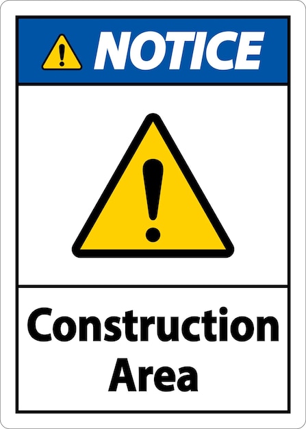 Señal de símbolo de área de construcción de aviso en fondo blanco