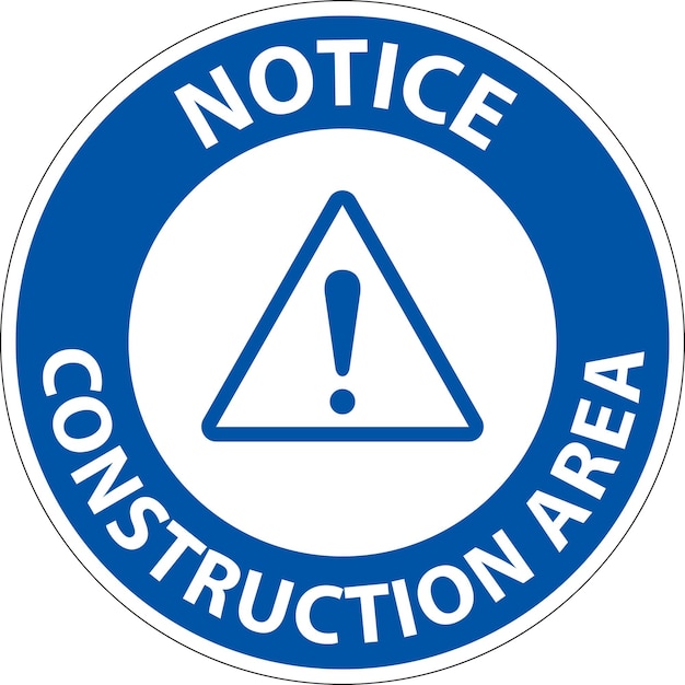 Señal de símbolo de área de construcción de aviso en fondo blanco