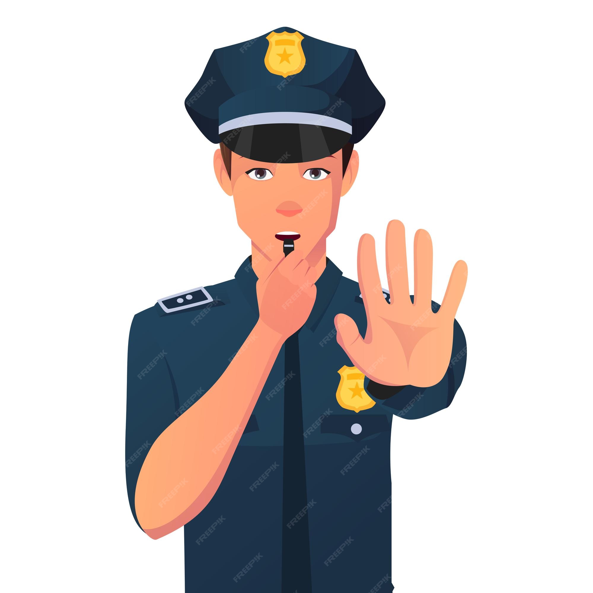 celebracion todos los días nombre de la marca Señal de stop de hombre de policía con ilustración de silbato | Vector  Premium