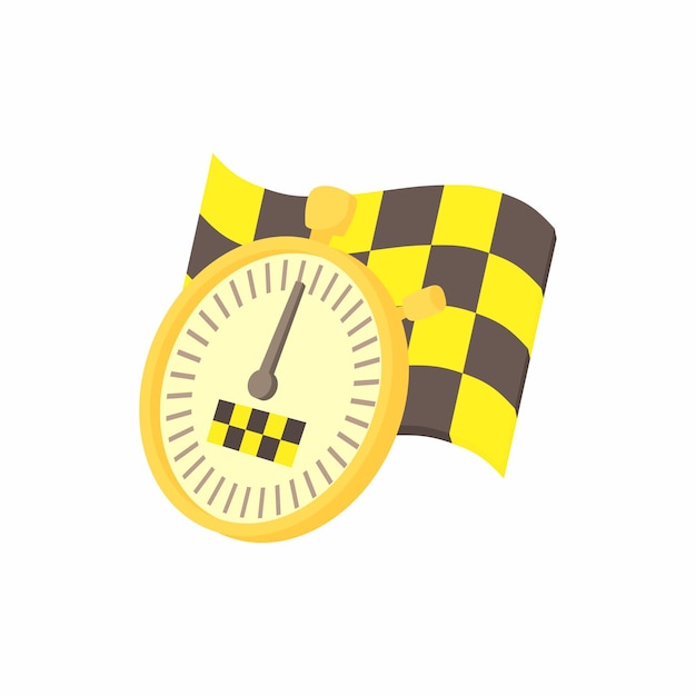 Señal de taxi con icono de cronómetro en estilo de dibujos animados sobre un fondo blanco