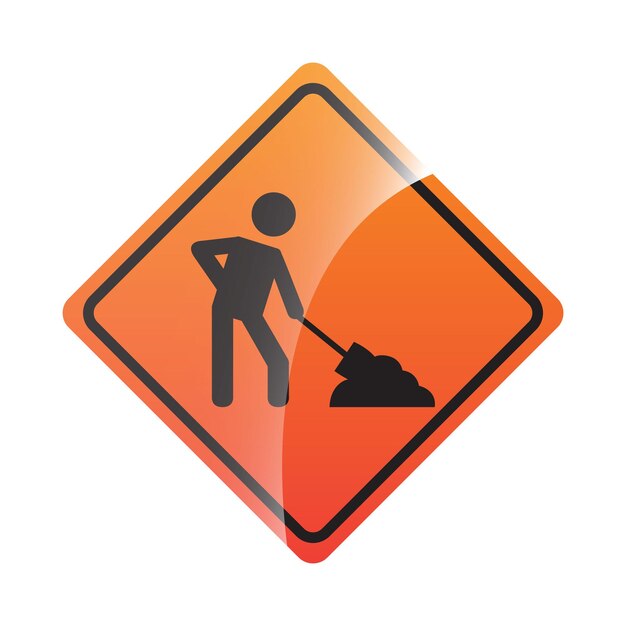 Señal de trabajo de construcción por delante Señal de carretera de diamante naranja que muestra a un trabajador con una pala para las obras de carretera Aler