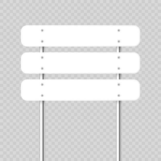 Vector señal de tráfico de carretera cartel de carretera en un tablero blanco en blanco de metal cromado con lugar para el texto