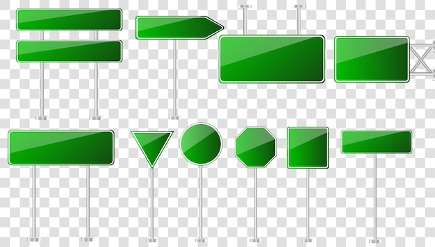 Vector señal de tráfico verde del camino panel de texto del tablero de ruta, señalización de la maqueta dirección ubicación de la señal de la ciudad de la carretera.