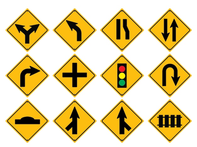 Señal de tránsito Colección de señalización de calles Símbolo de flecha de automóvil Diseño dirección Signo de seguridad Ilustración vectorial plana