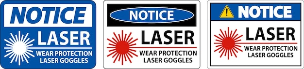 Señal de uso de gafas protectoras láser en fondo blanco