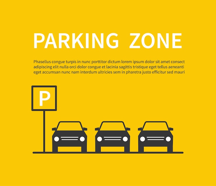 Vector señal de zona de estacionamiento con iconos de silueta negra de coche