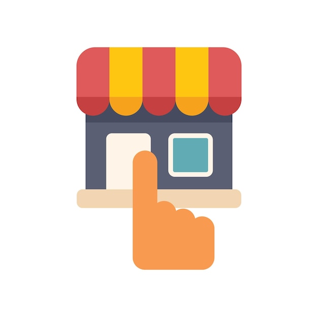 Señalando con la mano la tienda en línea para el marketing de comercio electrónico