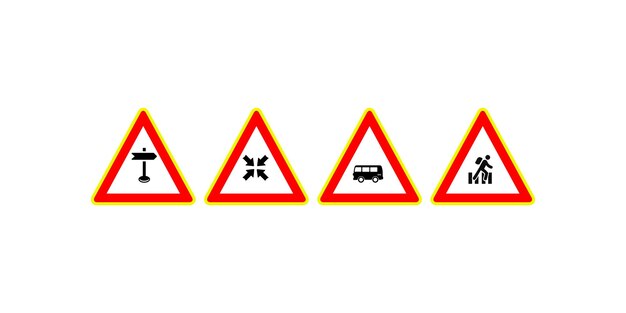Señales de advertencia en las carreteras Señales en los ferrocarriles Cruce de autobuses escolares y peatones