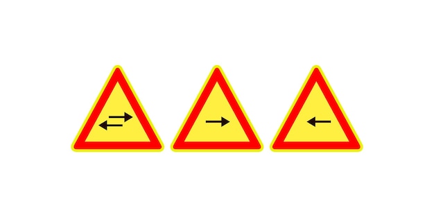 Señales de advertencia de tránsito de dos vías: girar a la derecha y girar hacia la izquierda