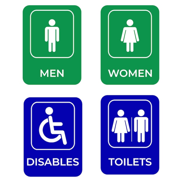 Señales de baños Hombres Mujeres Discapacitados y Toiletes Unisex Iconos vectoriales