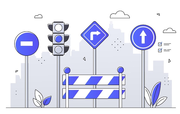 Señales de carretera concepto carretera con información de carreteras para conductores transporte y viajes calle