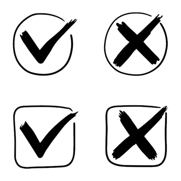 Señales de garrapatas y cruces Marque los iconos OK y X