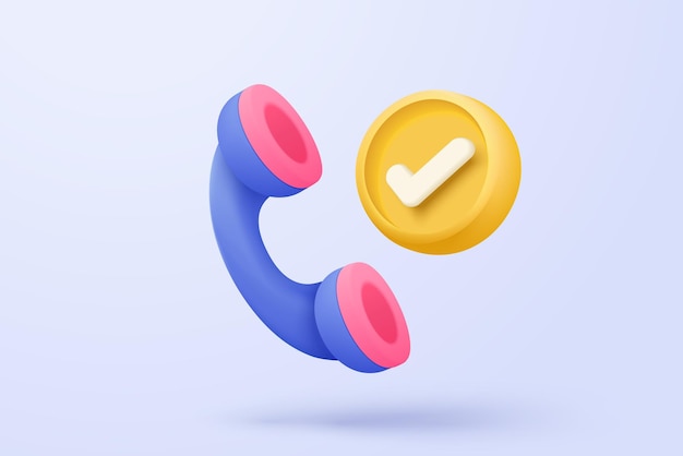 Señales de icono de teléfono 3D y notificación de voz hablan con el servicio de línea directa y los conceptos de notificación del centro de llamadas teléfono 3D para contactar con el cliente con botones de ícono de opción de acuerdo ilustración de renderización vectorial