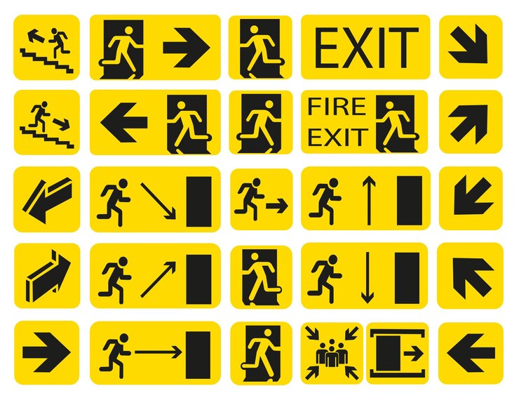 Vector señales de incendio punto de encuentro en caso de emergencia ilustración vectorial