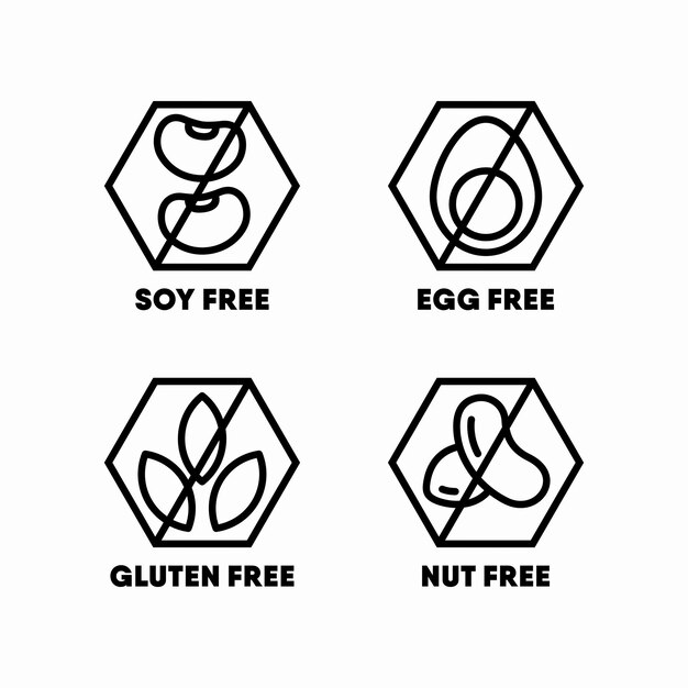Señales de información sin huevo de soja, sin gluten, sin nueces y sin vectores