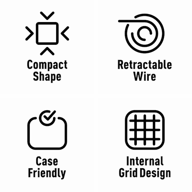 Señales de información vectorial de diseño de cuadrícula interna amigable con caja de alambre retráctil de forma compacta