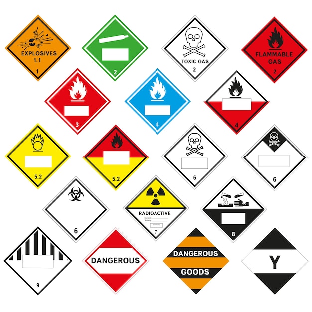 Vector señales de mercancías peligrosas señal de advertencia iconos de transporte de peligro