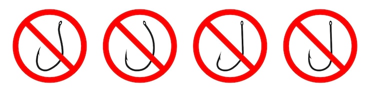 Vector señales de parada de pesca prohibido el anzuelo de pesca