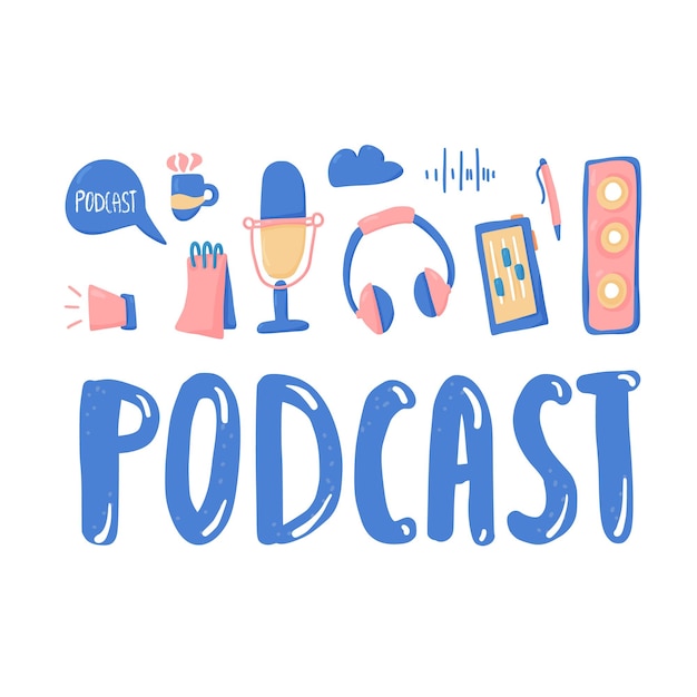 Señales de podcast con texto Diseño de elementos vectoriales