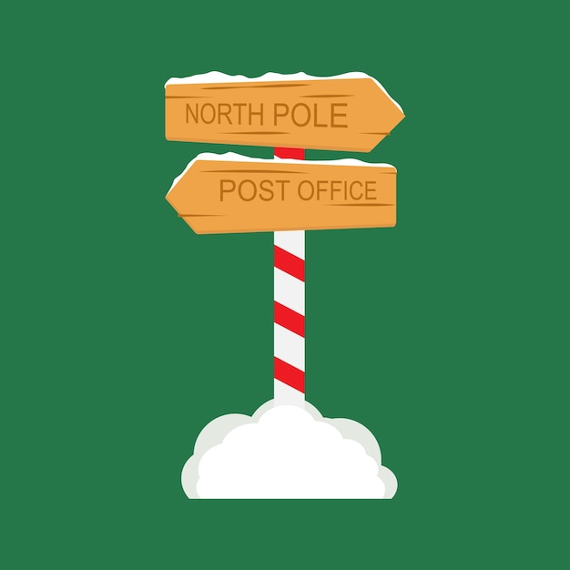 Señales del Polo Norte Navidad Señales de madera Nieve Invierno a rayas Navidad Ilustración vectorial de dibujos animados
