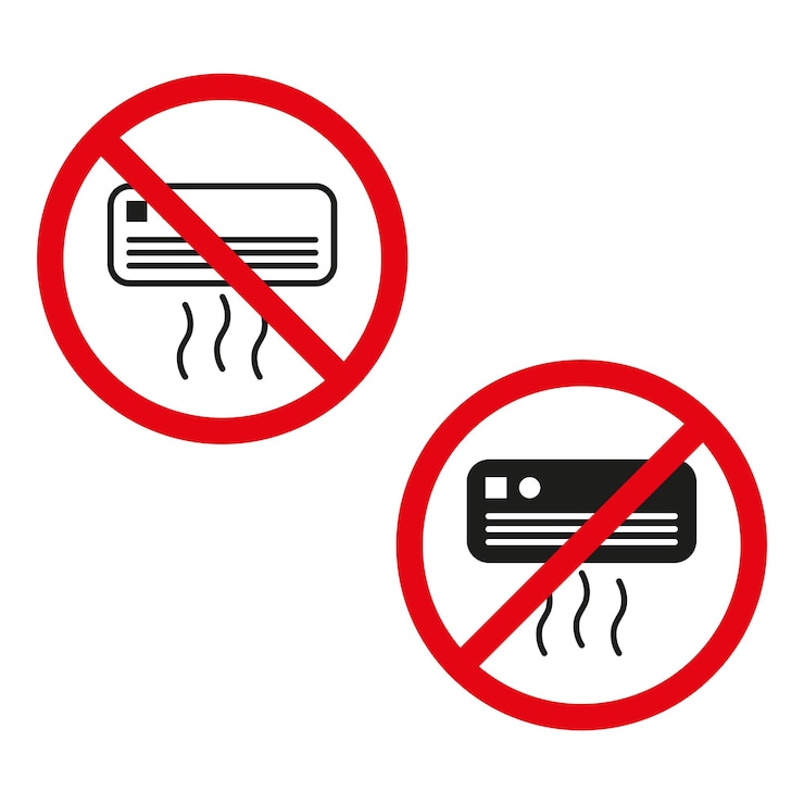 Vector señales de prohibición del aire acondicionado restricción del control del clima ilustración vectorial eps 10