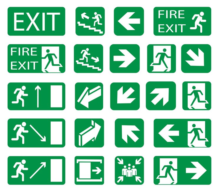 Vector señales de seguridad contra incendios conjunto de salidas de emergencia y señales de salidas de emergencia dirección de salidas de emergencia