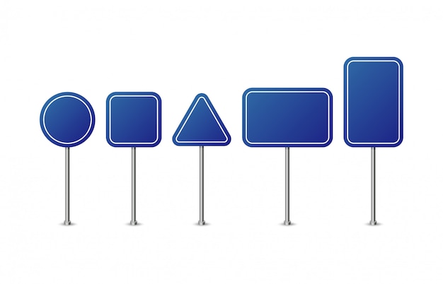 Señales de tráfico azules. Conjunto de signo de carretera realista. Plantilla de señal de carretera para texto.