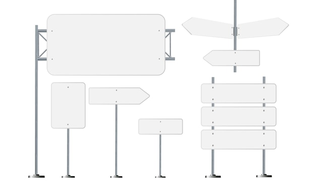 Señales de tráfico por carretera letrero de carretera en una pizarra blanca en blanco de poste de metal con lugar para texto direccional