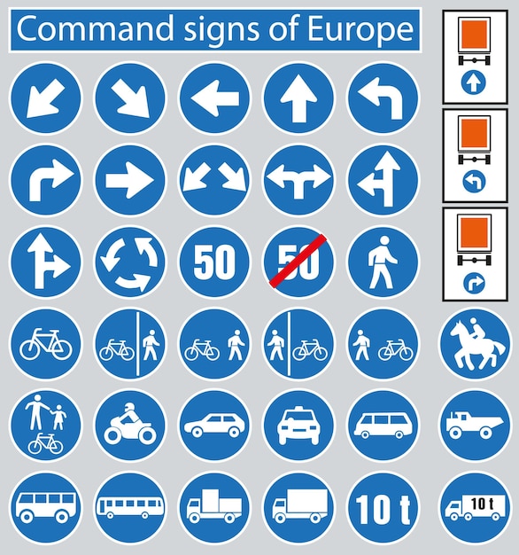 Vector señales de tráfico obligatorias en europa señales de tráfico en europa señales de tráfico brillantes